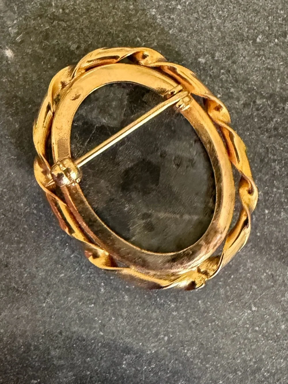 Vintage Estate Black Labradorite Gemstone Gold Brooch